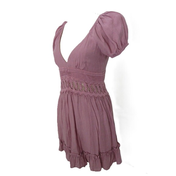 Lulus Better With You Mauve Purple Lace Puff Sleeve Mini Dress V-Neck Crochet S - Picture 7 of 12